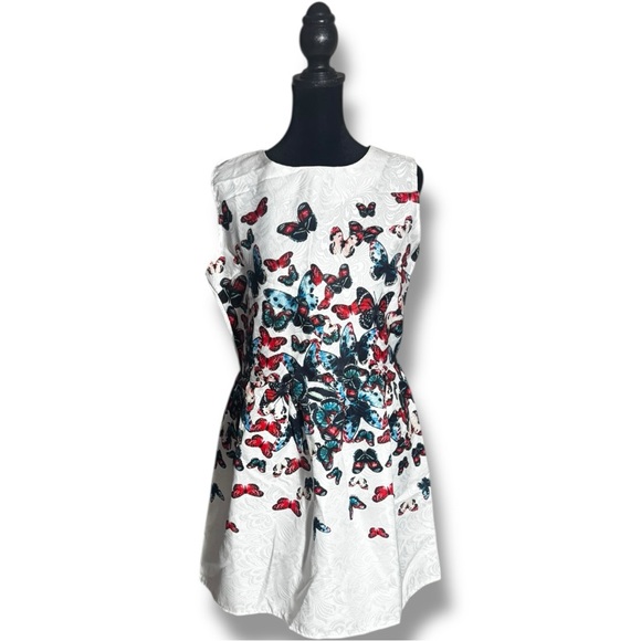 Just Cavalli Dresses & Skirts - Just Cavalli NWT White with Blue/Red Butterfly Print Sleeveless Mini Dress